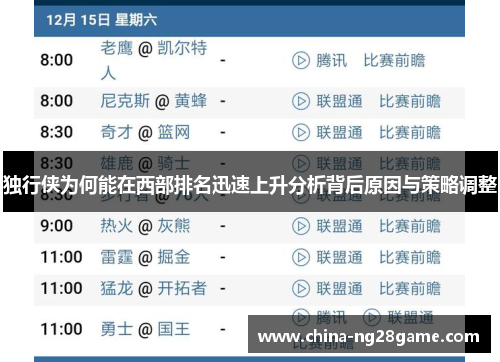 独行侠为何能在西部排名迅速上升分析背后原因与策略调整