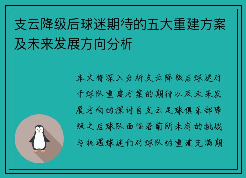 支云降级后球迷期待的五大重建方案及未来发展方向分析