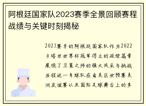 阿根廷国家队2023赛季全景回顾赛程战绩与关键时刻揭秘